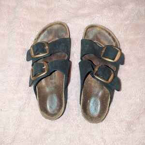 Birkenstock Black Sandals with Bronze Buckles